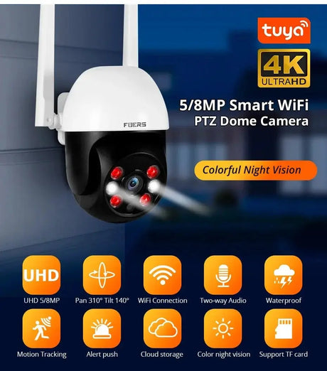 Fuers 8MP 4K Outdoor IP Camera - Auto Tracking And AI Human Detection Tuya Smart - stepyours.com
