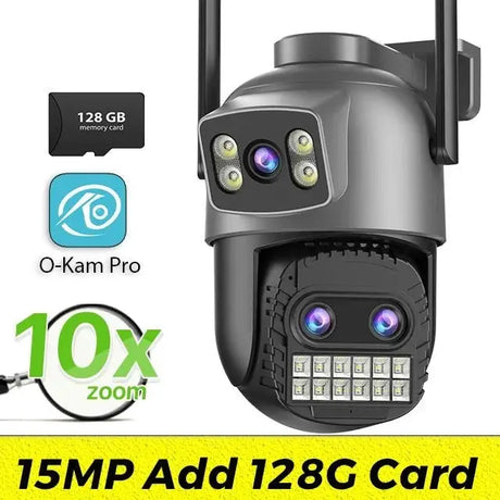 Outdoor Dual Screen IP Camera - 4K 15MP PTZ 10X Zoom AI Human Detection - stepyours.com