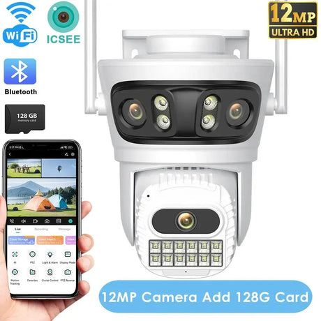 12MP Outdoor WiFi PTZ Camera With 6K HD Triple Lens Waterproof - stepyours.com