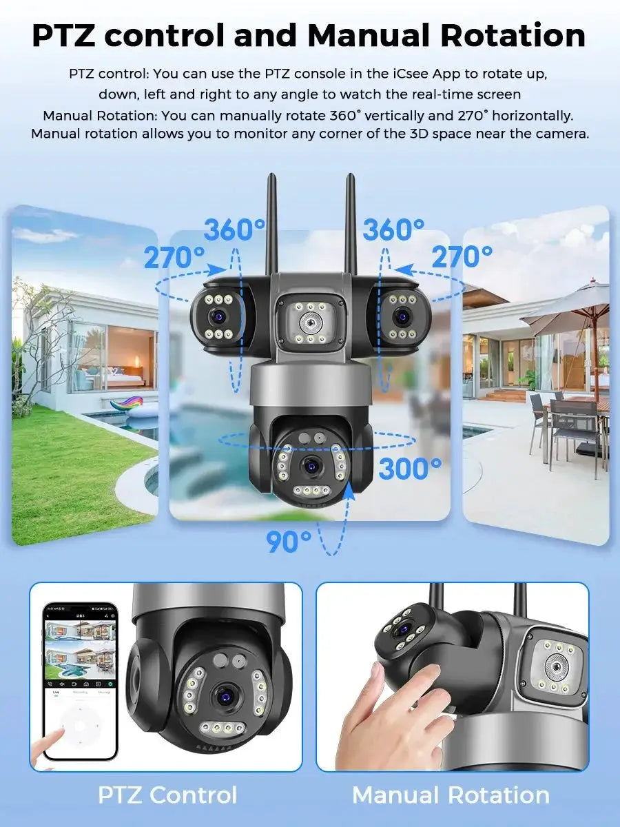 12MP Outdoor WiFi PTZ Camera With 6K HD Triple Lens Waterproof - stepyours.com