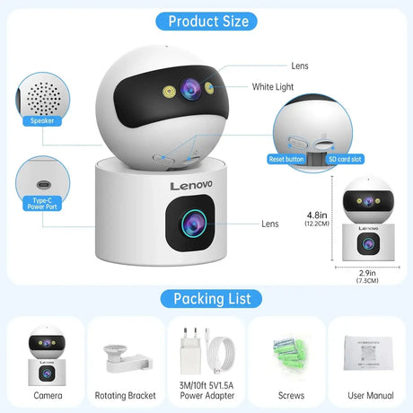 Lenovo 4K IP Camera - Dual Lens 5G WiFi Auto Tracking For Home Surveillance by stepyours.com