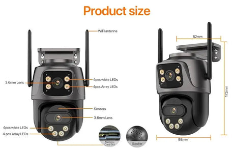 WONSDAR Dual Lens PTZ WiFi Camera Outdoor AI Security iCSee.add Hooks - stepyours.com