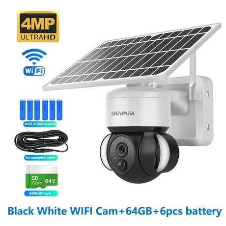 Shiwojia WiFi Solar Powered Security Camera 4MP Outdoor