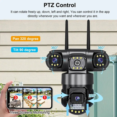 V380 Pro WiFi IP Camera Outdoor 12MP 6K Triple Lens Night Vision - Weatherproof by stepyours.com