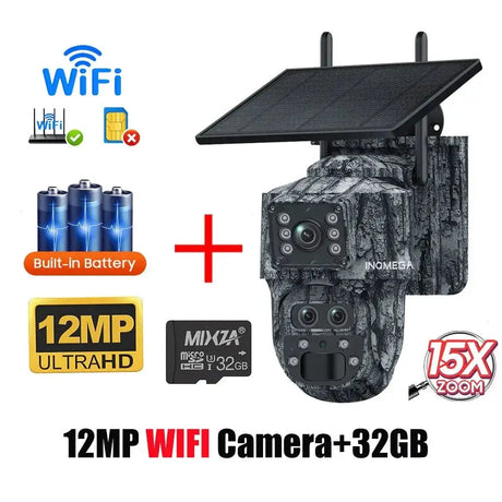 INQMEGA Solar Powered PTZ Camera 5MP 4MP WiFi 4G CCTV With Two Way Audio - stepyours.com