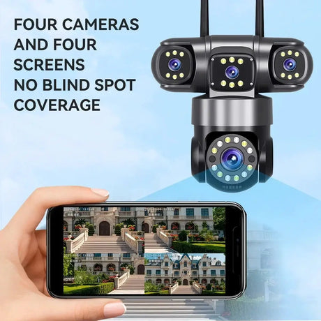 10K 20MP Outdoor WiFi Security Camera 360 Degree PTZ With 4 Lenses And 16X Zoom - stepyours.com