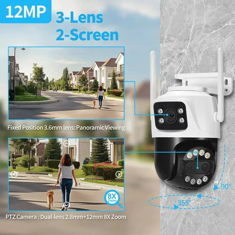 ASECAM 12MP 6K WiFi Outdoor Camera - AI Tracking, 8X Zoom, Dual Screen - stepyours.com