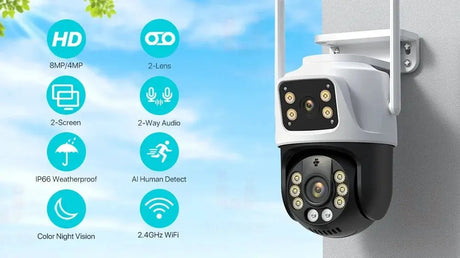 Dual Lens 360 Degree WiFi Camera IP66 Outdoor Security 8MP 4K PTZ - stepyours.com