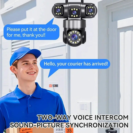 10K 20MP Outdoor WiFi Security Camera 360 Degree PTZ With 4 Lenses And 16X Zoom - stepyours.com