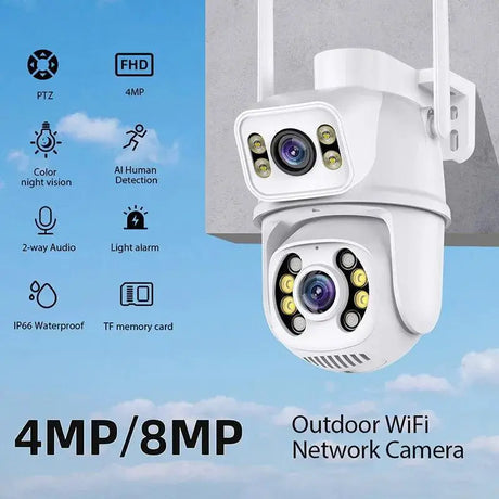 8MP 4K PTZ WiFi Outdoor Surveillance Camera AI Detection