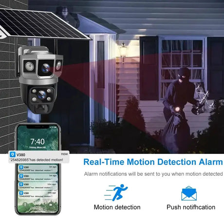 V380 Pro Solar Wifi Outdoor PTZ Dual Lens Camera Auto Tracking Hooks - stepyours.com