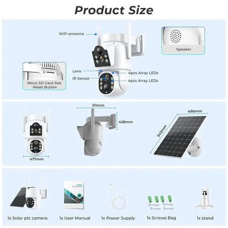 Solar IP Camera Dual Lens PTZ WiFi Outdoor Security Camera 8MP Solar Powered - stepyours.com