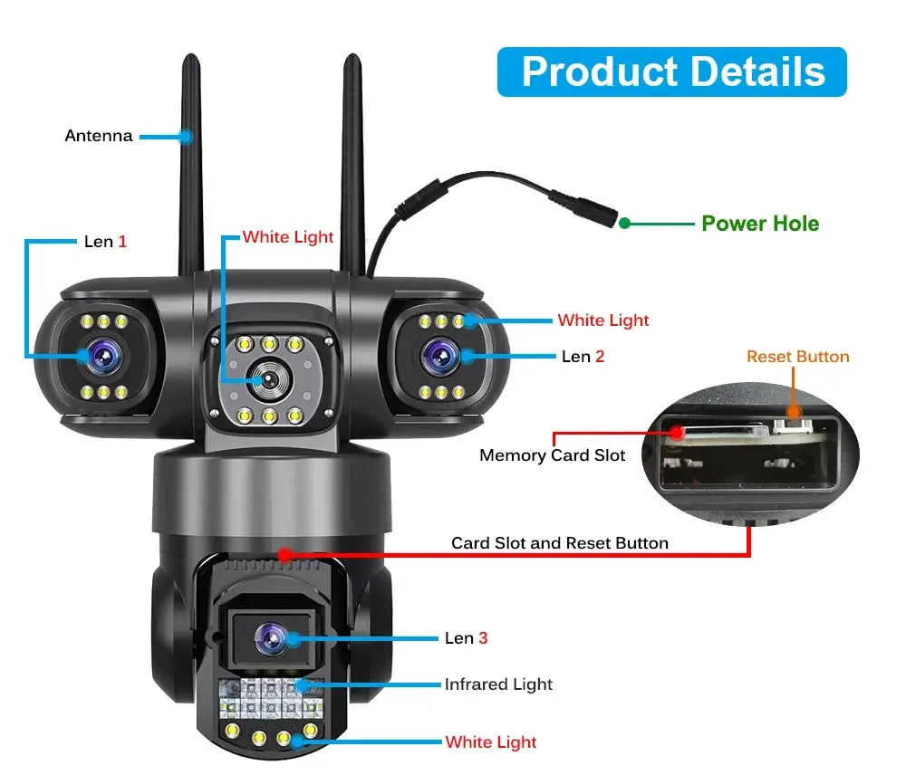 V380 Pro WiFi IP Camera Outdoor 12MP 6K Triple Lens Night Vision - Weatherproof by stepyours.com