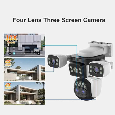 LS VISION 20MP Outdoor WiFi Security Camera With 4 Lenses 10X Zoom Auto Tracking - stepyours.com