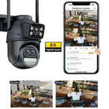 Outdoor WiFi PTZ Camera 8x Optical Zoom Three Lens Dual Screen CCTV IP - stepyours.com