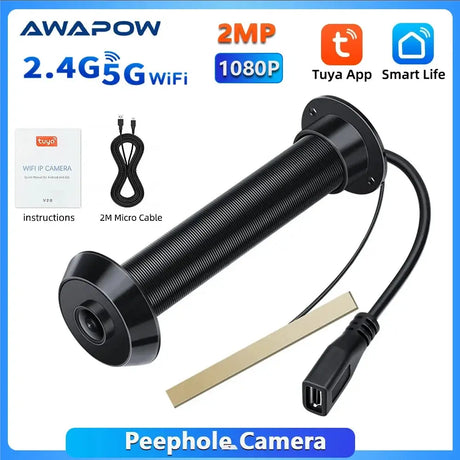 Awapow Tuya Door Peephole Viewer Smart Wifi Video Doorbell 2.4G/5G Mini Camera 170° Angle Night Vision 1080P Motion Detection by stepyours.com