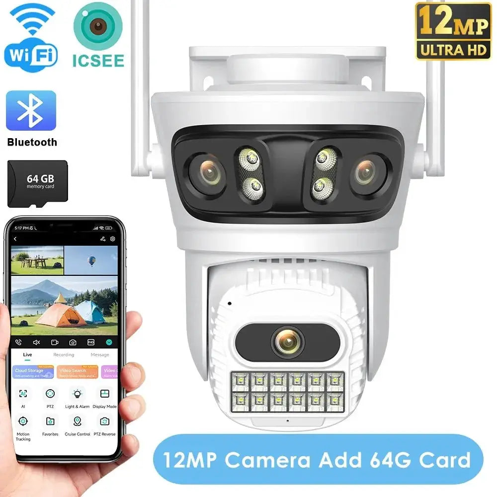 12MP Outdoor WiFi PTZ Camera With 6K HD Triple Lens Waterproof - stepyours.com