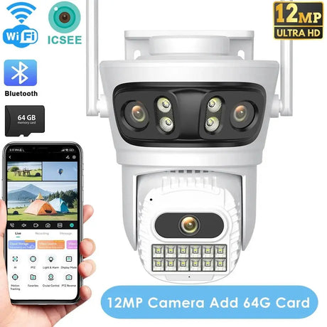 12MP Outdoor WiFi PTZ Camera With 6K HD Triple Lens Waterproof - stepyours.com