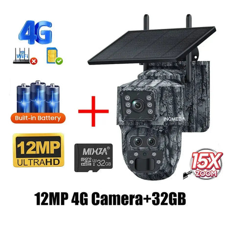 INQMEGA Solar Powered PTZ Camera 5MP 4MP WiFi 4G CCTV With Two Way Audio - stepyours.com