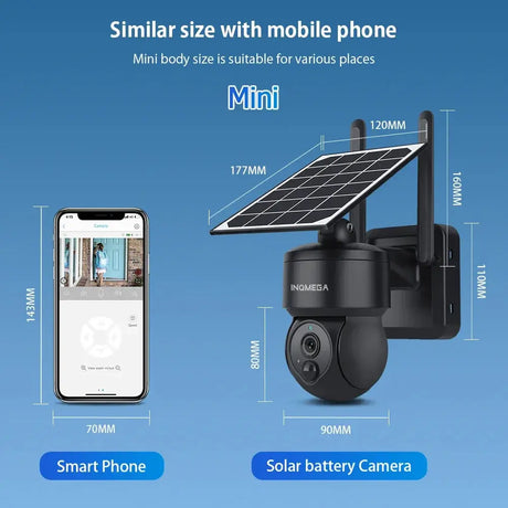 INQMEGA 3MP HD Outdoor Wifi 4G Mini Solar Battery PTZ Camera