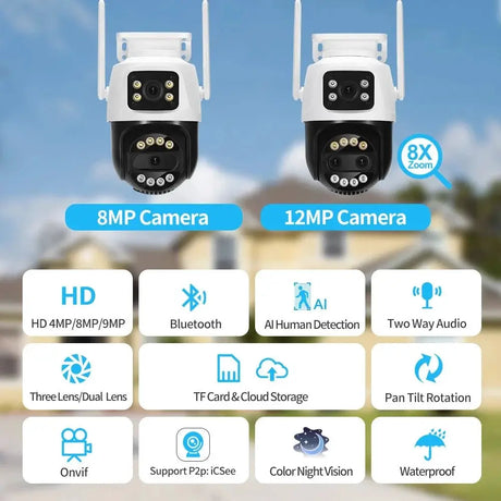 ASECAM 12MP 6K WiFi Outdoor Camera - AI Tracking, 8X Zoom, Dual Screen - stepyours.com