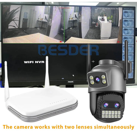 BESDER 15MP WiFi PTZ Outdoor Camera - Dual Screen, 10X Zoom, AI Human Detection - stepyours.com