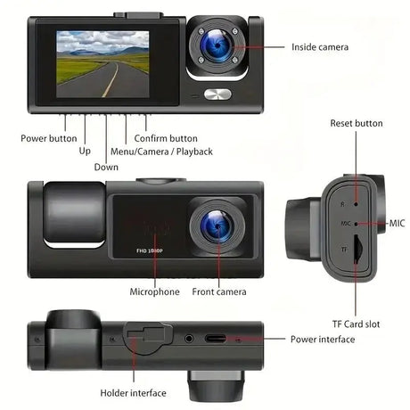 1080P Car Dash Cam 2 To 3 Camera Front And Rear Video Recorder Night Vision - stepyours.com