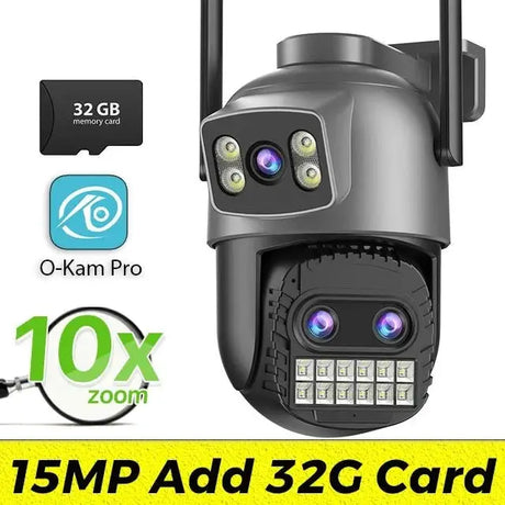 Outdoor Dual Screen IP Camera - 4K 15MP PTZ 10X Zoom AI Human Detection - stepyours.com
