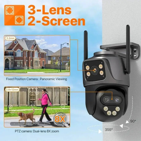 WONSDAR Outdoor WiFi IP Camera - 8x Zoom Triple Lens PTZ With Auto Tracking - stepyours.com