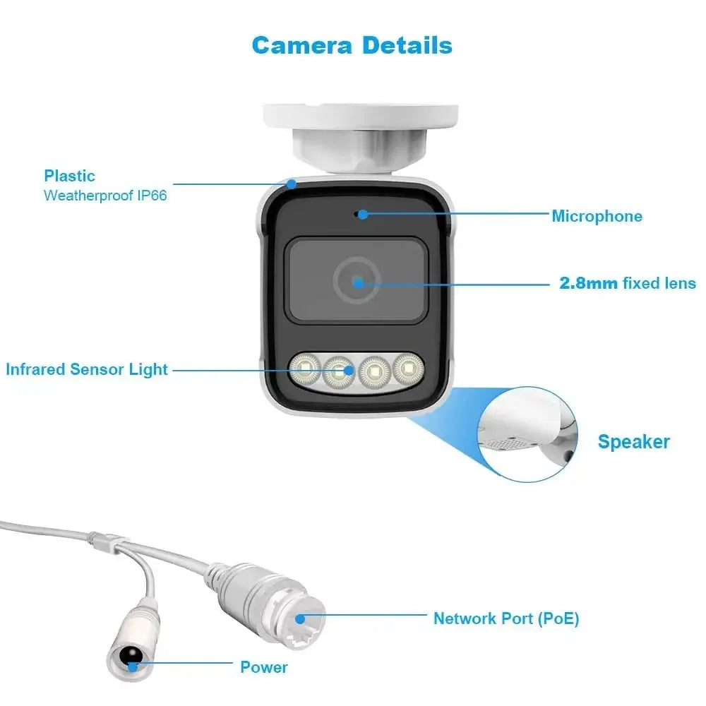 Outdoor PoE IP Security Camera 4K 8MP Waterproof With Two Way Audio - stepyours.com