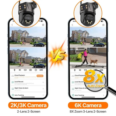 IP Camera 6K 9MP WiFi Outdoor Camera - 3 Lens Dual Screen PTZ With 8x Zoom - stepyours.com