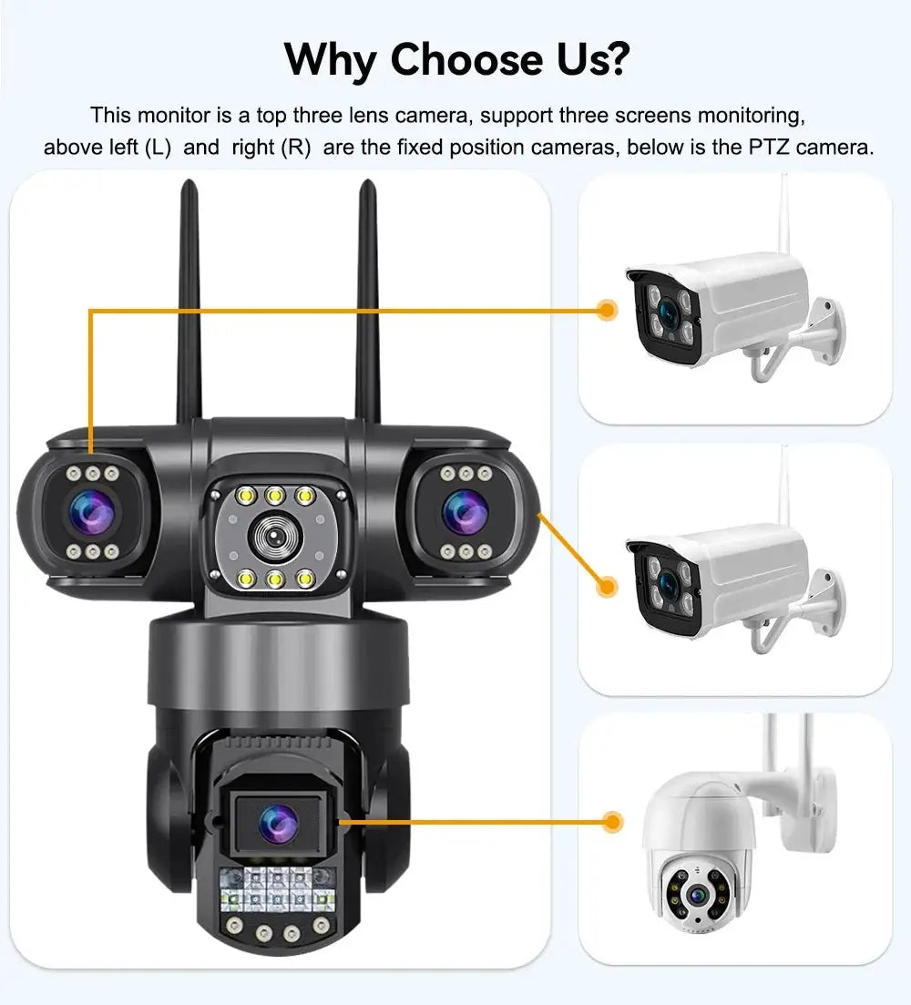 V380 Pro WiFi IP Camera Outdoor 12MP 6K Triple Lens Night Vision - Weatherproof by stepyours.com