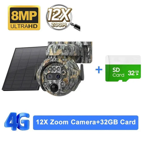 Shiwojia 12X Zoom 4K Solar Camera With Dual Lens 4G 360 Degree View - stepyours.com