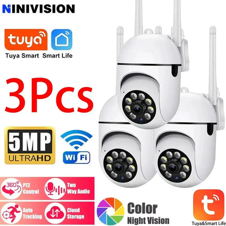 Ninivision 5MP WiFi Indoor Camera 360 PTZ AI Detection Pet Monitor Tuya P2P - stepyours.com