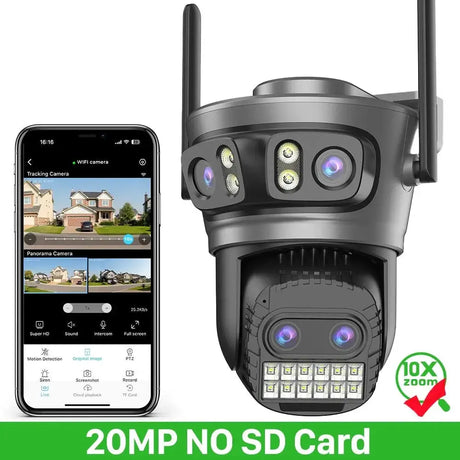 20MP PTZ WiFi Surveillance Camera 4 Lens 10X Zoom Outdoor Night Vision - stepyours.com