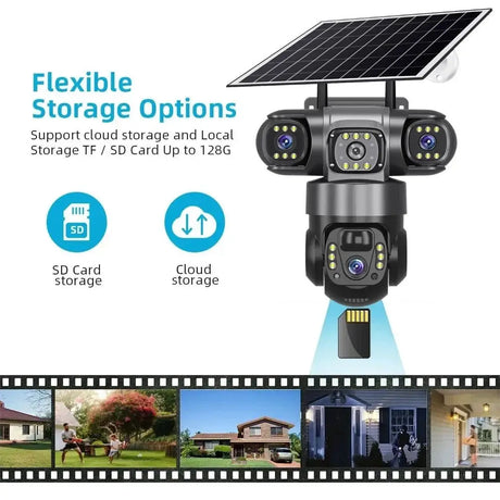 Solar Wireless Security Camera 12MP HD 3 Lens 10X Zoom IP66 Outdoor - stepyours.com