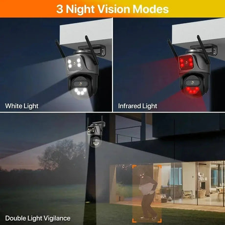 WONSDAR Outdoor WiFi IP Camera - 8x Zoom Triple Lens PTZ With Auto Tracking - stepyours.com