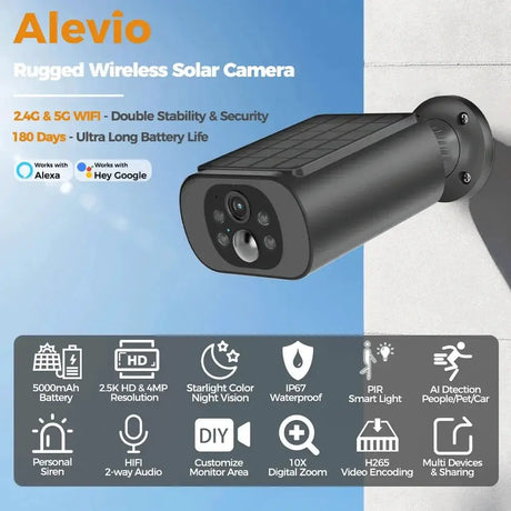 ALEVIO 2.5K Solar Outdoor Wireless Security Camera - AI Detection - stepyours.com