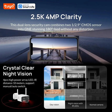 Hooked On Security Tuya Smart 4MP 2.5K Dual Lens Outdoor Camera Night Vision - stepyours.com