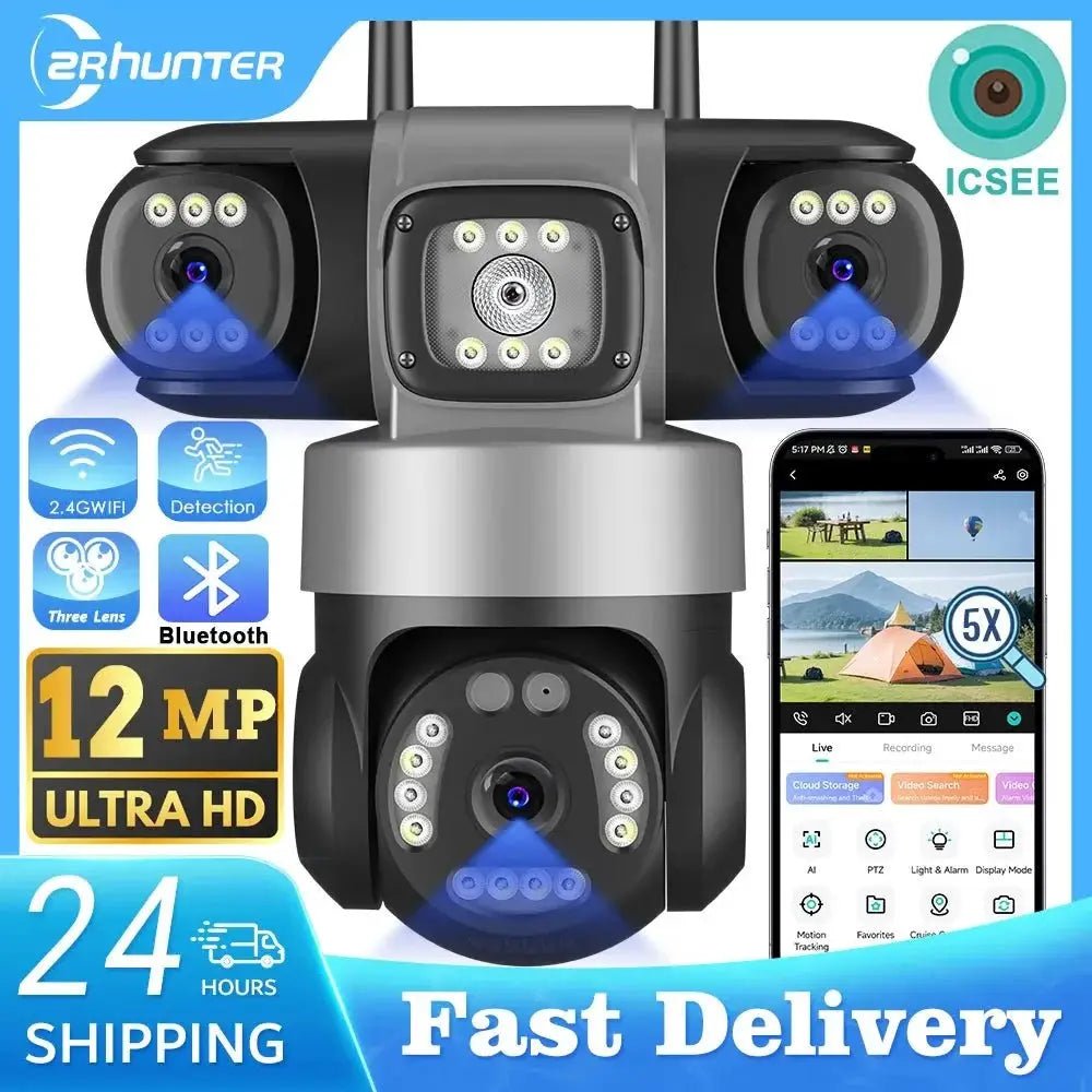 12MP Outdoor WiFi PTZ Camera With 6K HD Triple Lens Waterproof - stepyours.com