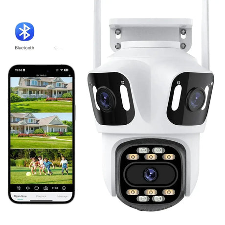 Three Lens PTZ IP Camera Outdoor HD WiFi Security Auto Tracking CCTV Hooks - stepyours.com