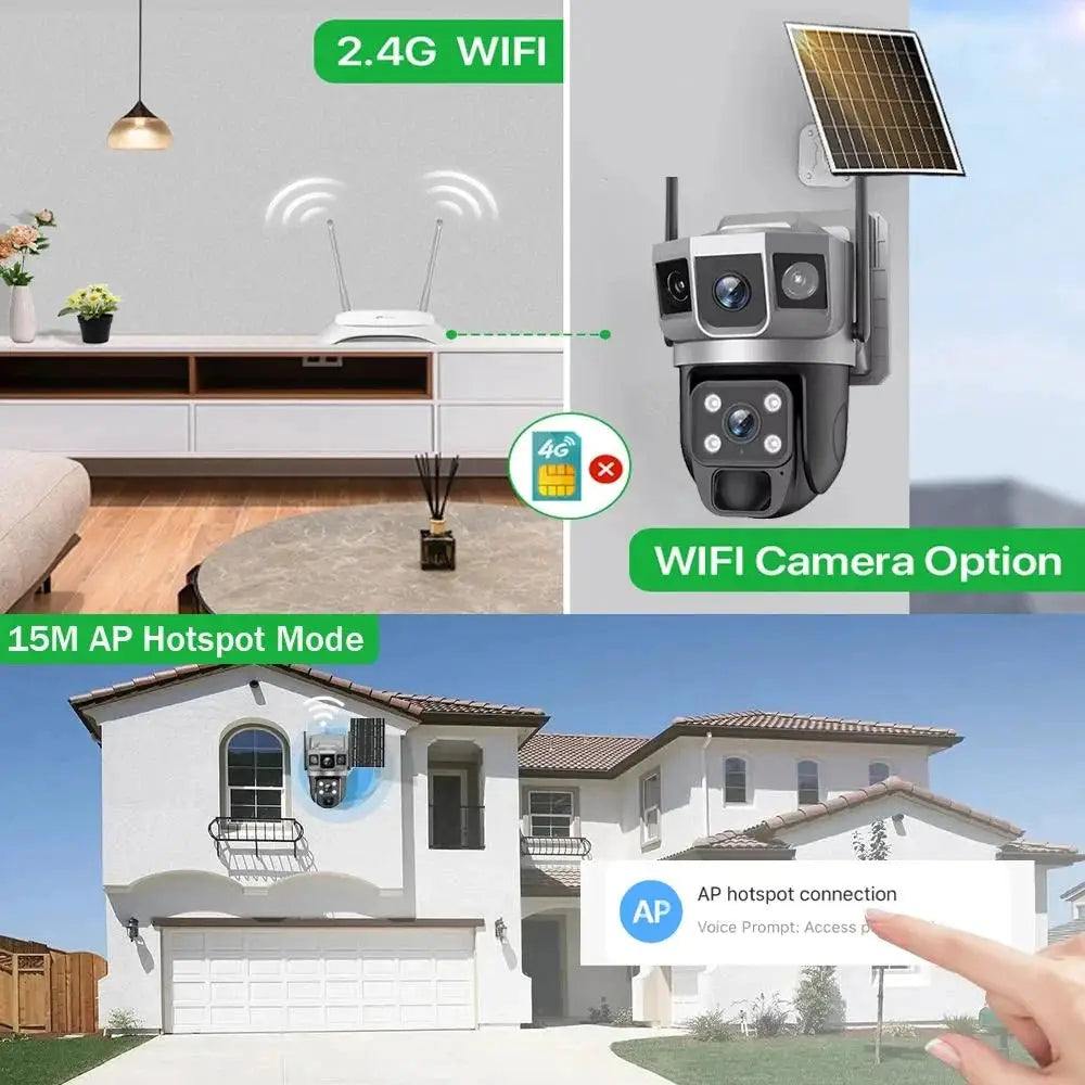 Solar Powered Dual Lens WiFi CCTV Camera With 12MP 10X Zoom PTZ IP66 Outdoor - stepyours.com