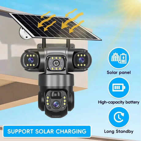 Solar Wireless Security Camera 12MP HD 3 Lens 10X Zoom IP66 Outdoor - stepyours.com