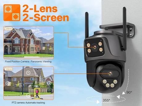 WONSDAR Dual Lens PTZ WiFi Camera Outdoor AI Security iCSee.add Hooks - stepyours.com