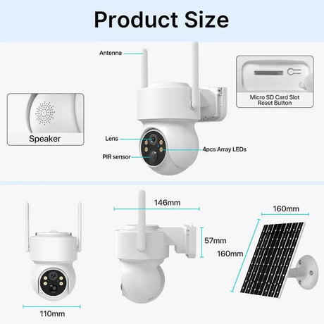 WiFi PTZ Solar Outdoor Camera 3MP 355 Pan 90 Tilt With iCsee App - stepyours.com