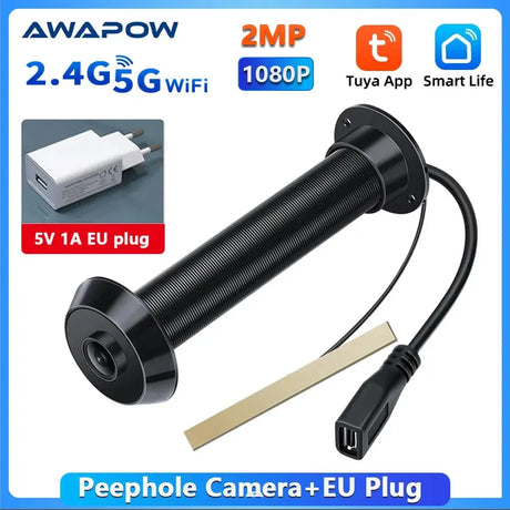Awapow Tuya Door Peephole Viewer Smart Wifi Video Doorbell 2.4G/5G Mini Camera 170° Angle Night Vision 1080P Motion Detection by stepyours.com