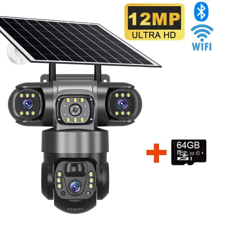 Solar Wireless Security Camera 12MP HD 3 Lens 10X Zoom IP66 Outdoor - stepyours.com