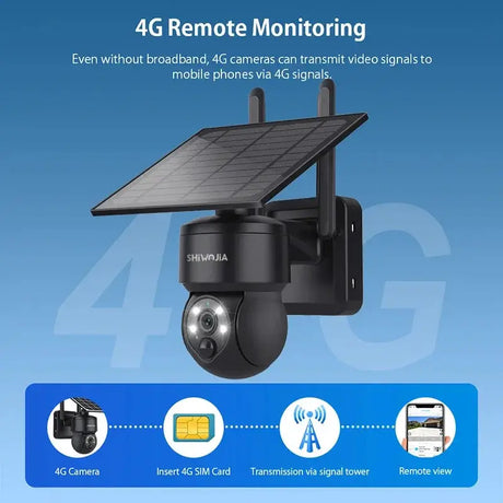 Shiwojia Wifi Wireless PTZ Solar Camera 4G SIM Outdoor 4MP