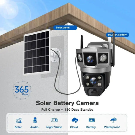 V380 Pro Solar Wifi Outdoor PTZ Dual Lens Camera Auto Tracking Hooks - stepyours.com