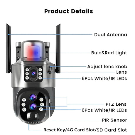 4G Solar Camera Outdoor 6K 12MP Tri Lens Night Vision IP PTZ Surveillance Pro - stepyours.com